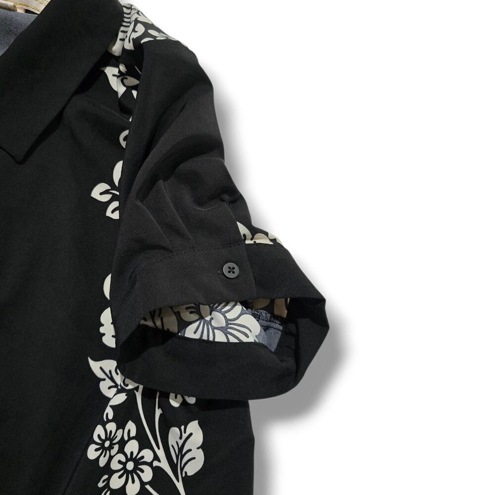 Rich & Famous Black Floral Button-Front Tie Hem Top – Size Large - Picture 3 of 8